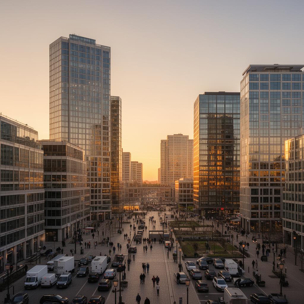 Quartier d'affaires Euralille au coucher du soleil, hub économique pour les freelances et consultants en portage salarial